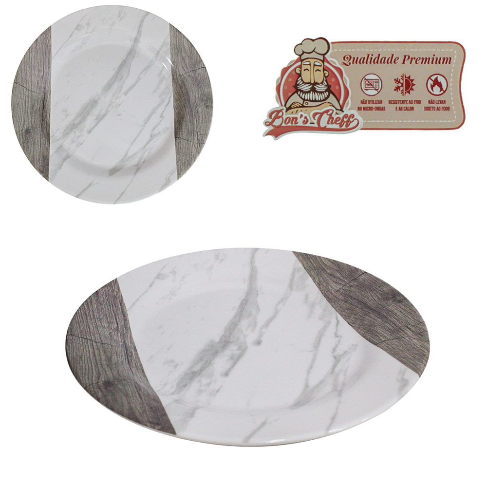 PRATO DE MELAMINA PARA SOBREMESA GOURMET MARMORIZADA 17,5CM DE Ø BONS CHEFF