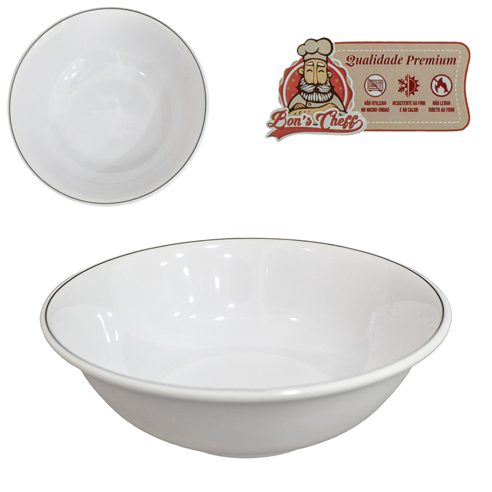TIGELA DE MELAMINA REDONDA GOURMET BRANCO LINE 330ML 5X15CM DE Ø BONS CHEFF